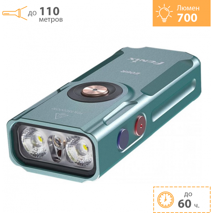 Фонарь-брелок FENIX E06R бирюзовый + Подарок E06RTQ