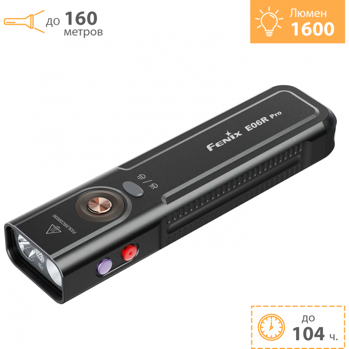 Фонарь FENIX E06R Pro черный 1600 люмен + Подарок E06RPRObk